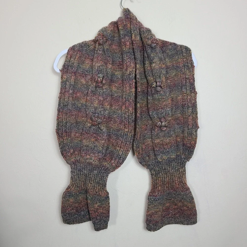 Chunky Wool Blend Knit Scarf Multi Color Earthy Goblin Folk Whimsical‎ Grunge